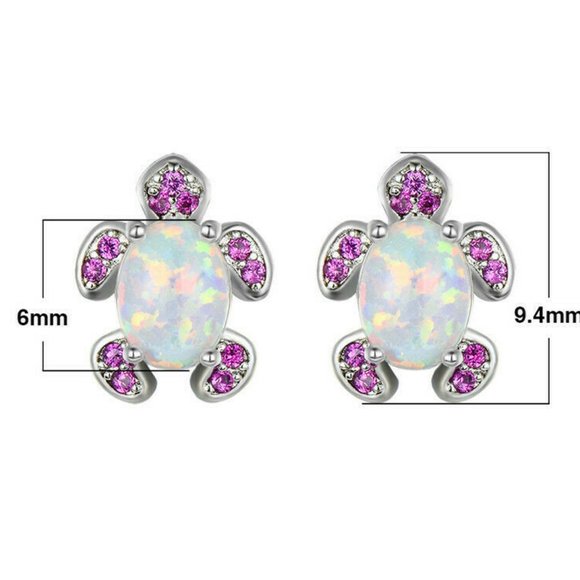 Faux Opal Little Turtle Pierced Earrings - Picture 2 of 2